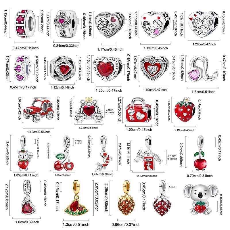 Copper Lover Heart Cute Strawberry Red Series Charms Beads Fit Original Pan Bracelet Bangle Diy Jewelry Making Gift