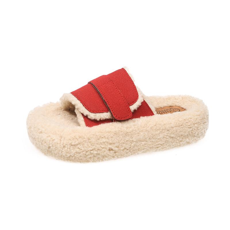 

Thick-soled fluffy slippers for women s outer wear 2025 autumn and winter new explosion Velcro fashion versatile high-end home slippers 40