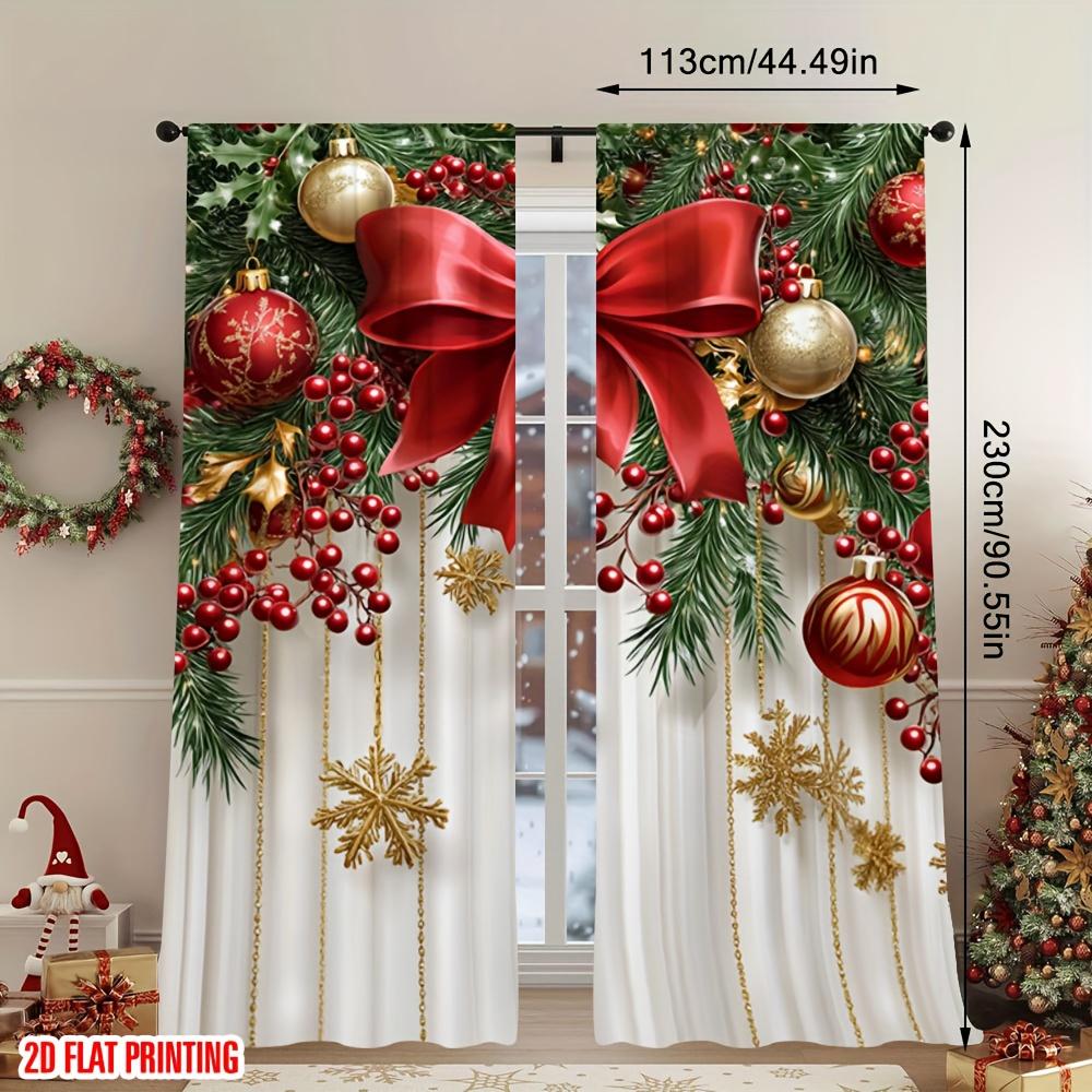 2Pcs Polyester Festivals Daily Christmas Printing Window Curtains Birthday Party Decoration Backdrop Drapes for Living Room