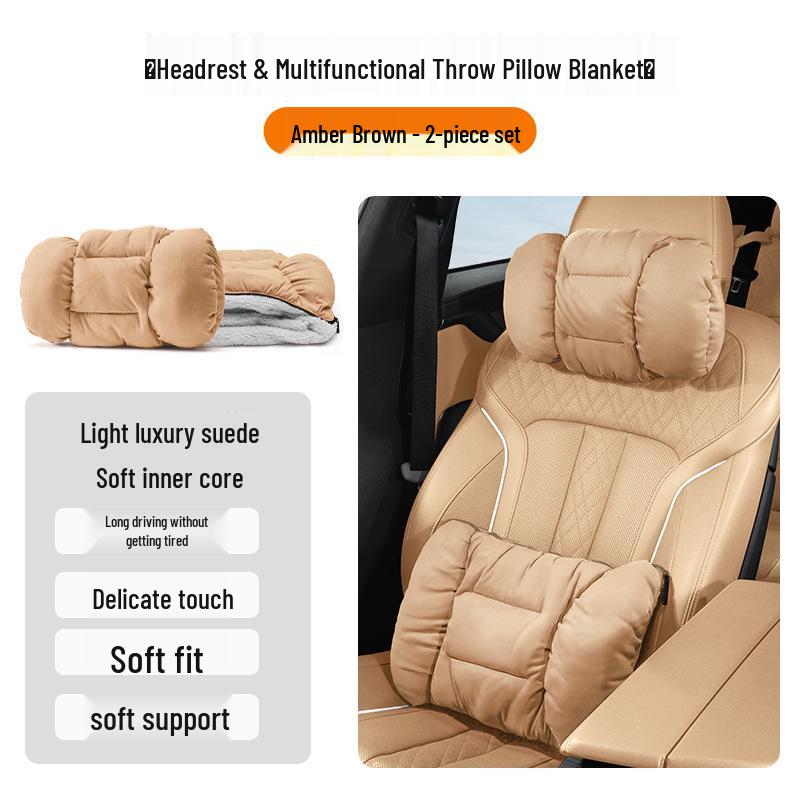 Winter Headrest & Lumbar Support Pillow for AITO M7/M9/M5 - Plush Lambswool Two-in-One Blanket