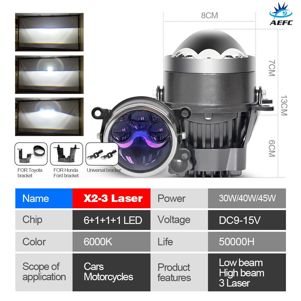 

Автомобильная светодиодная противотуманная фара с двойной линзой - 55 Вт 3 дюйма, эффект трех прямых лазерных фар, интегрированные светодиодные фонари дальнего и ближнего света universal bracket