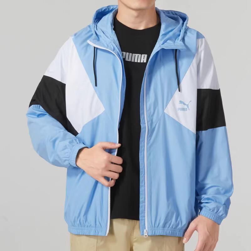 Puma Color Block Logo Print Zip-Up Hooded Long Sleeve Jacket Men Jackets Blue 538603-90