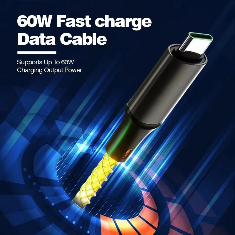 RGB 3-in-1 LED Multi Charging Cable 8Pin USB 3N1 RGB Light Gradual 6A Fast Charging 8pin Micro USB Type-C Data Cord