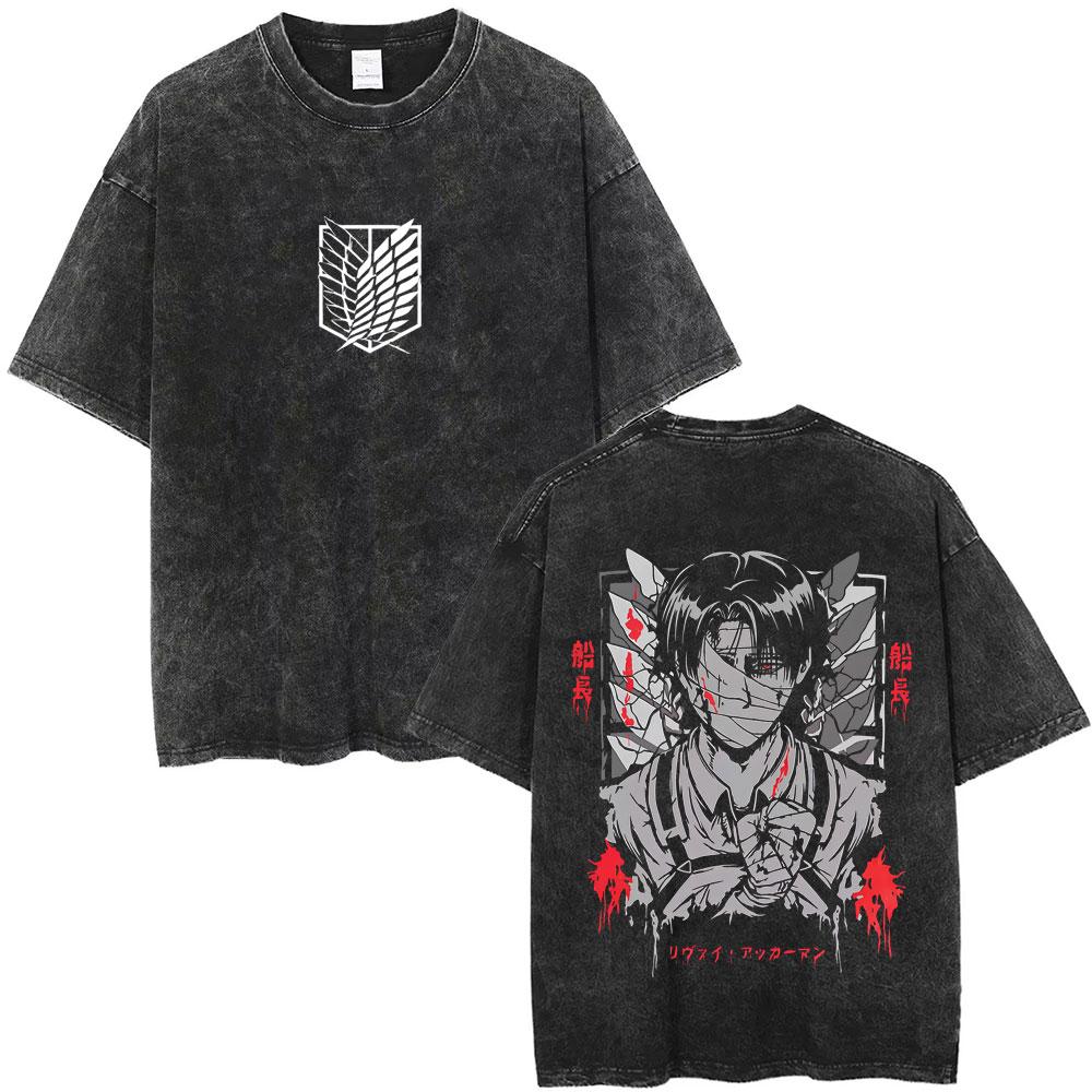

Anime Attack on Titan Levi Ackerman Printed Tshirt Mens and Womens Washed Tshirt High Quality Vintage Tshirt YK Tops XL