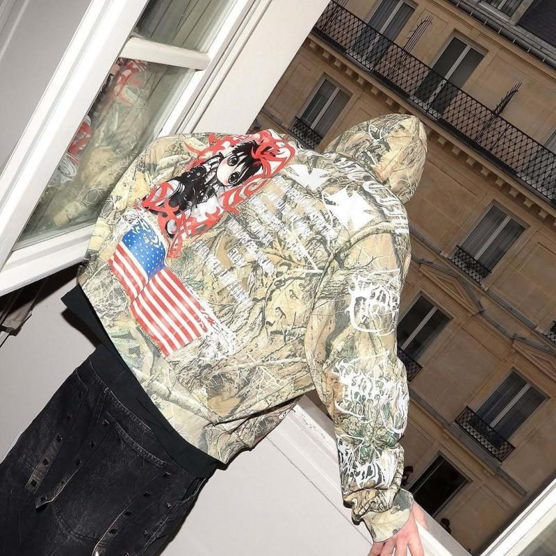 Mens Gothic Streetwear Hoodie 3D Print Zip-Up Loose Fit Casual Sweatshirt