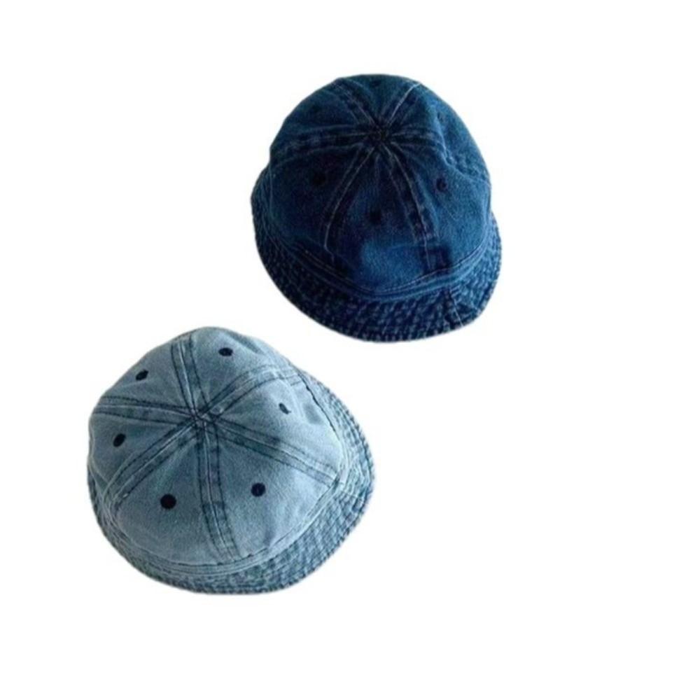 Korean Style Baby Sun Hat Solid Color Children Fisherman Cap Sweet Washed Denim Bucket Hat  Outdoor