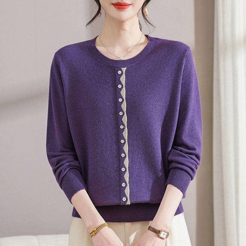 2026 Early Spring Color-Block Knit Cardigan for Middle-Aged and Elderly Women 3XL