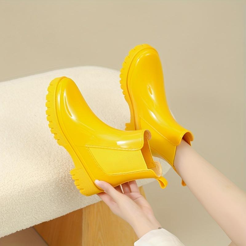 Dames Regenlaarzen met Dikke Zool, Elastische Inzetten voor Gemakkelijk Aantrekken, Gecushioneerd Comfort, Zwart/Geel/Groen, Modieus Casual & Professioneel Schoeisel