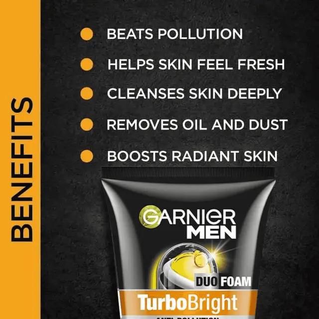 Garnier Men, Face Wash, Brightening & Anti-Pollution, TurboBright Double Action, 100 g (Pack of 2)