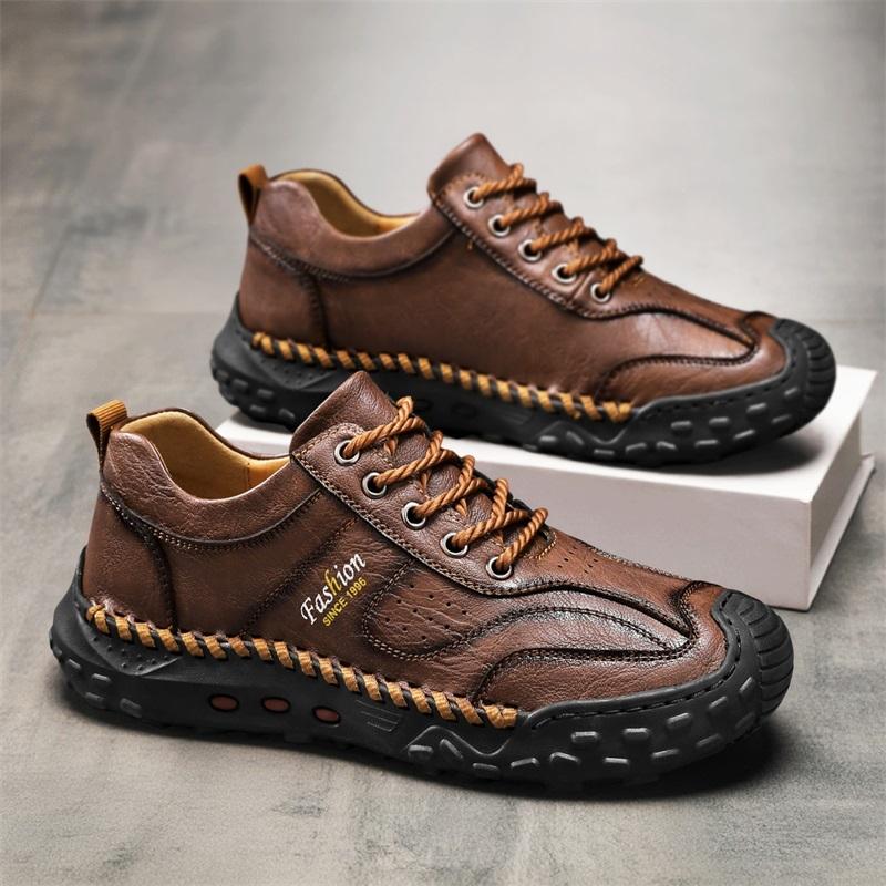 Fashion Men's Leather Casual Sneakers Handmade Breathable Shoes Soft Low-top Working Shoes