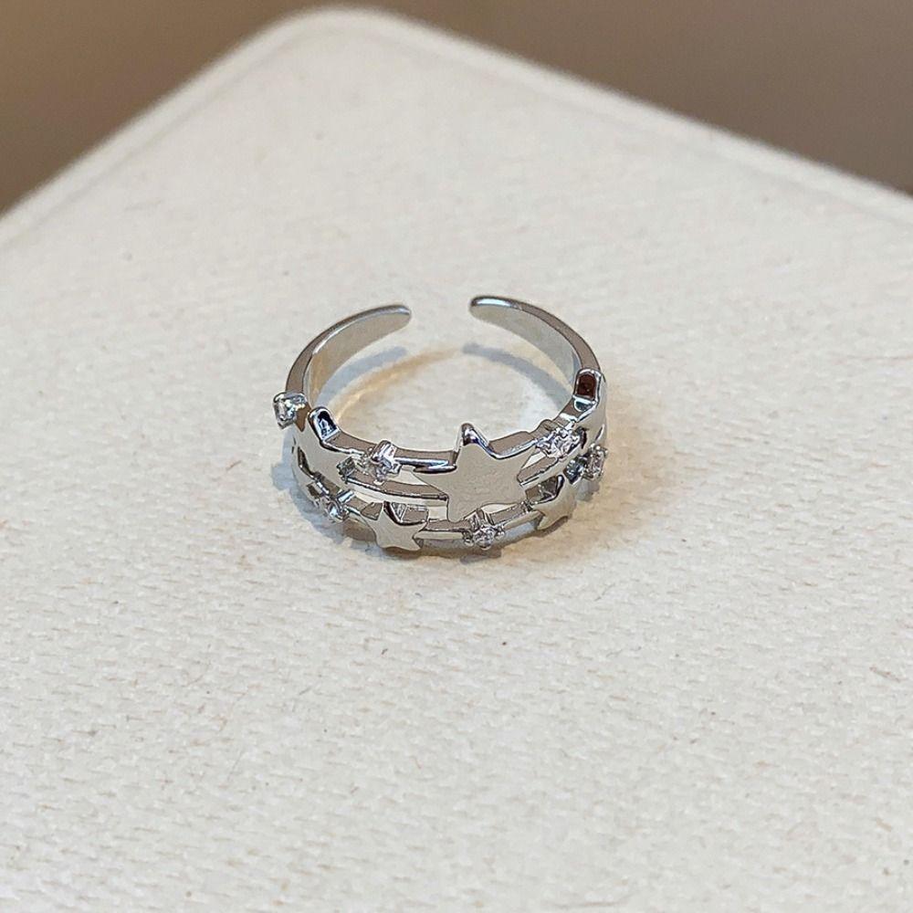 Jewelry Accessories Zircon Star Ring Geometric Irregular Finger Ring Retro Y2k Open Ring  Girls