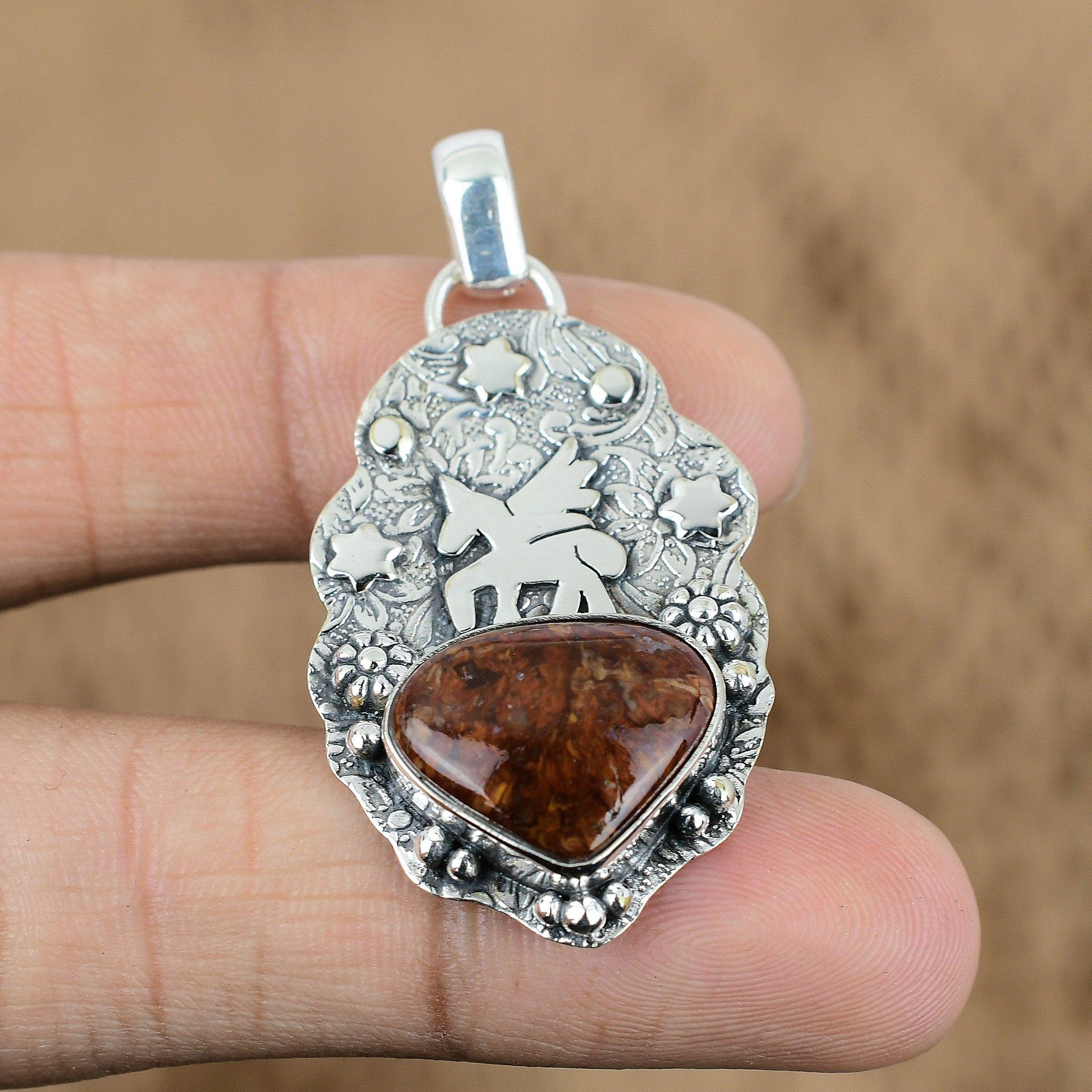 

Natural Golden Pietersite Gemstone 925 Sterling Silver Pendant Unicorn For Women