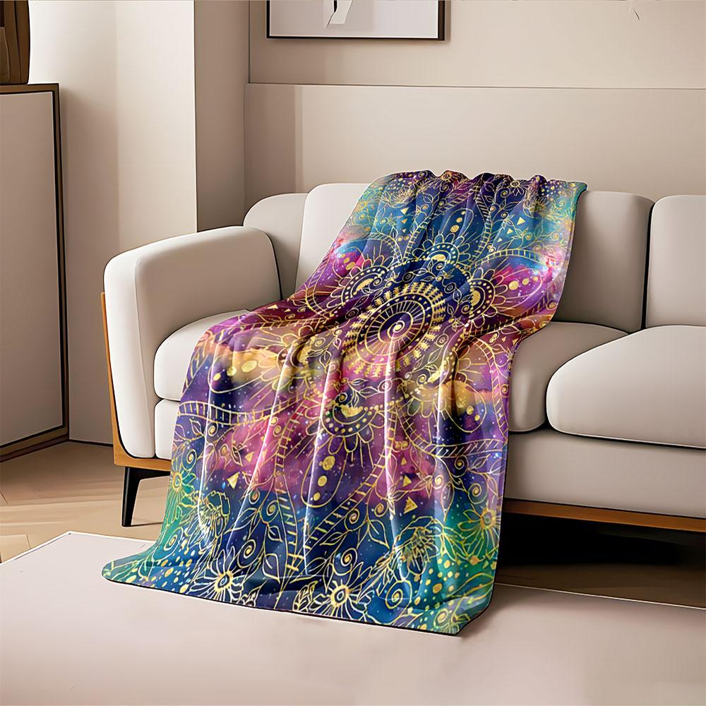 Golden Mandala Galaxy Design for All Seasons Blanket Lunch Break Throw Gift