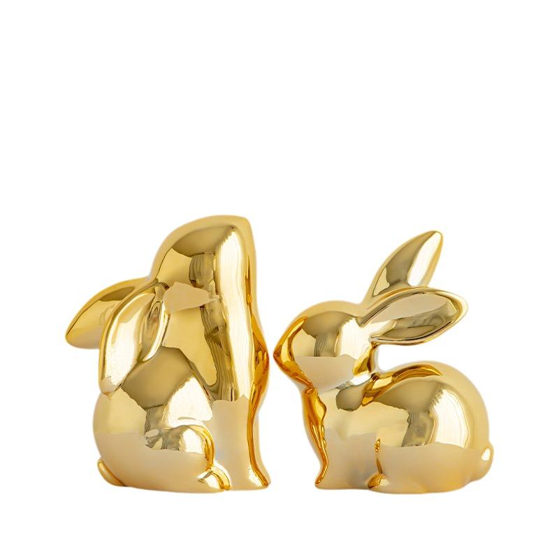 

2 шт. Маленькие украшения в виде кролика, керамические статуи пасхального кролика, весенний декор для стола, праздничное украшение золотой