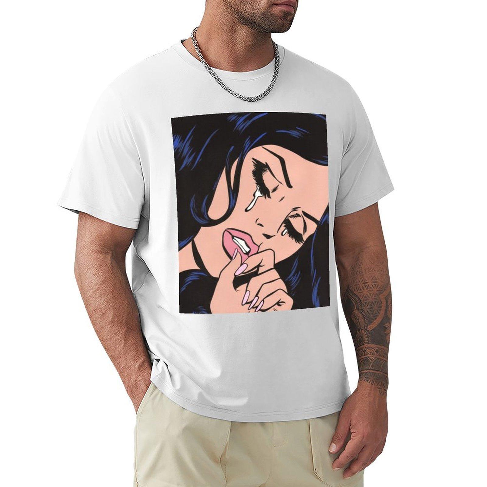 Poster Black Hair Crying Comic Girl 2024 Tshirt Big And Tall Loose Fit Tshirt S