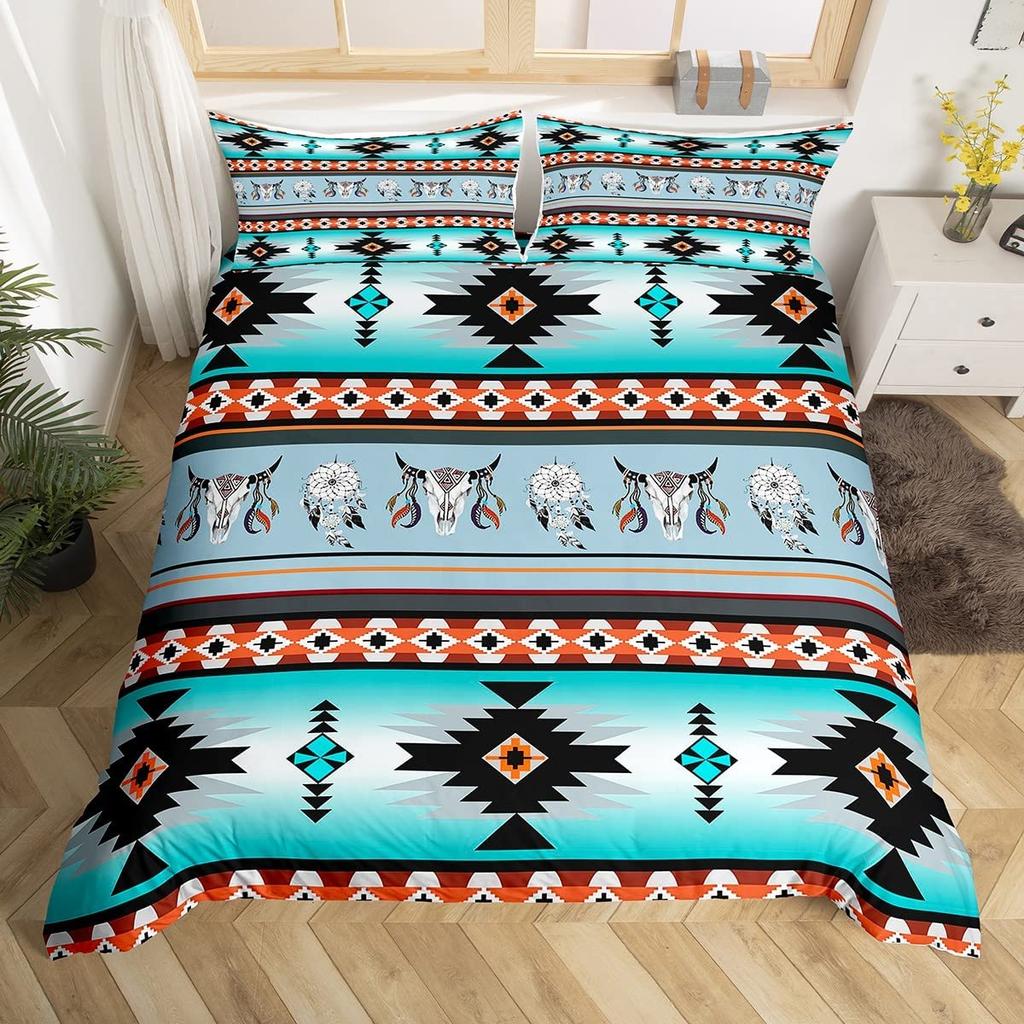 Boho Duvet Cover Southwestern Comforter Cover Ethnic Tribal Arrow Aztec Bed Set Retro Vintage Exotic Bull Cattle Bohemian Decor