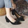 Coarse heel pointed single shoes women's spring 2025 new work occupation soft sole bow black versatile high heels
