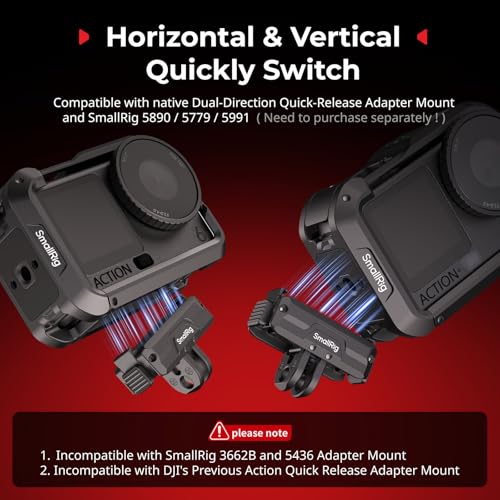 SmallRig DJI Osmo Action 6 Cage (Advanced Edition), Aluminum Alloy Camera Cage with Cold Shoe, Wrist Strap, Lens Cover, Protective Frame with 1/4"-20