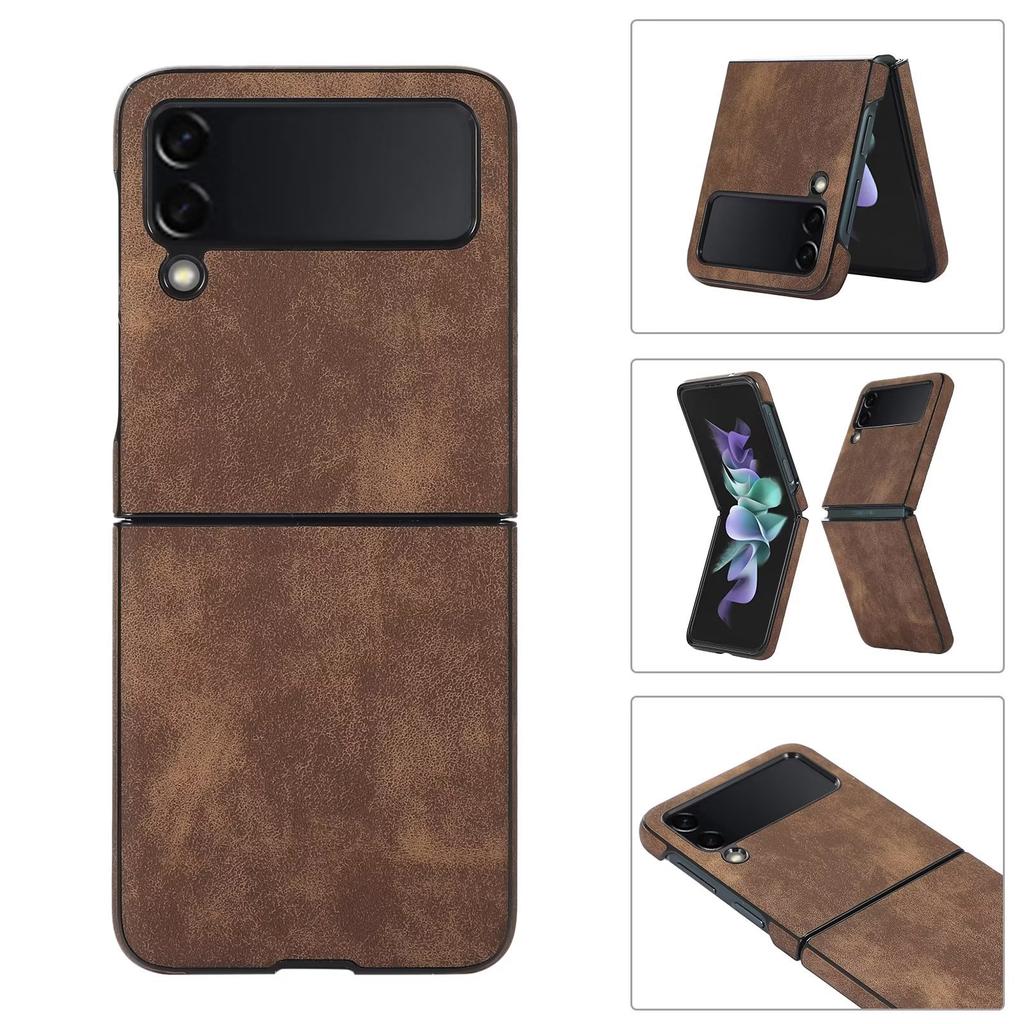 Suitable for Samsung Z Flip6 Mobile Phone Case Z Fold4 Matte Retro Pattern Solid Color Leather Case 3rd Generation Folding Case