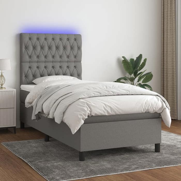 VidaXL Slat Bed Base with Mattress and LED, Upholstered Bed, Single Bed, Adult Bed for Interior Bedroom, 3135078