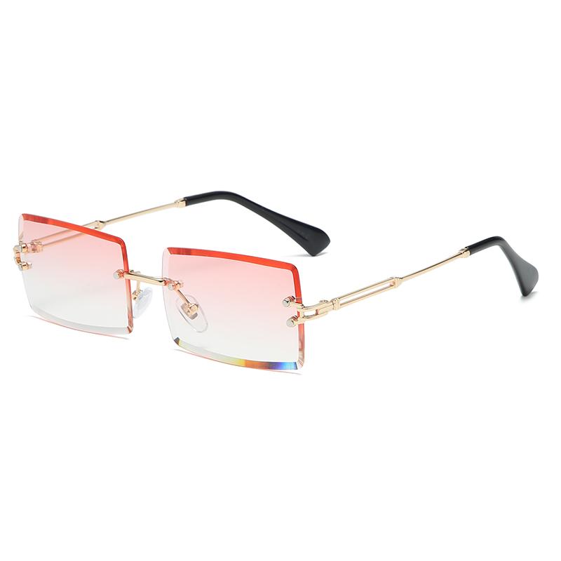 Fashion Rimless Rectangle Sunglasses Women Men Alloy Trendy Brand Small Square Sun Glasses Gradient Black Lens Shades UV400