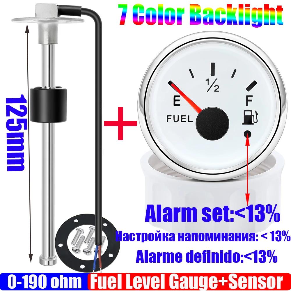 Stainless Steel 100~600mm Fuel Float Sensor+52mm Fuel Level Gauge 0-190ohm Oil Tank Meter with Alarm for Car Yacht 12V24V Custom