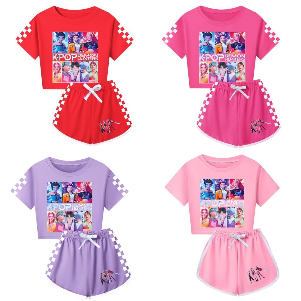 Padrão Caçadores de Demônios Kpop Conjunto de Pijama de Manga Curta e Shorts para Crianças e Adultos