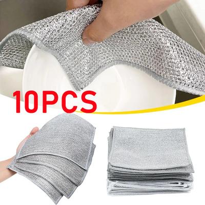 1/3/10PCS 20CM Silver Wire Rag Single/Double Layer Cleaning Cloth Grid Non-stick Oil Rag Kitchen Stove Dishwashing Reusable Cleaning Cloth
