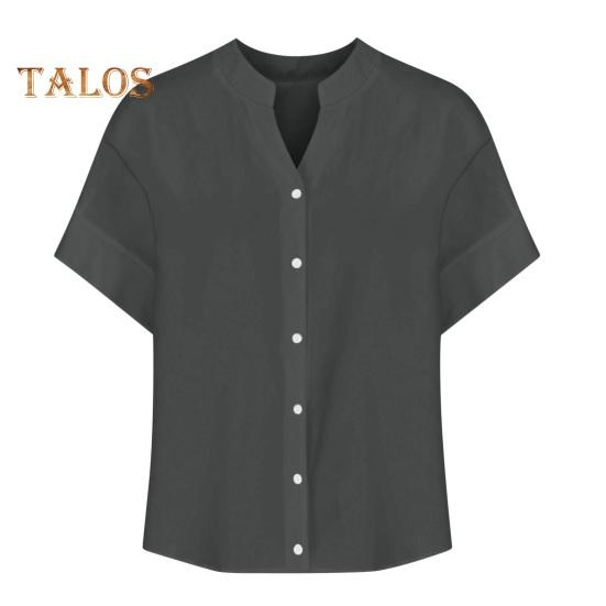 Damen-Shirt, Rundhalsausschnitt, kurze Ärmel, Knopfverschluss, einfarbig, lockere Passform, vielseitige Freizeitoberteile