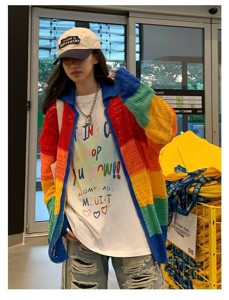 Unisex High-End Knitted Rainbow Cardigan with Zipper