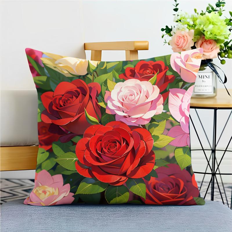 Cartoon Style Rose Pillowcase Dormitory Decoration Office Living Room Home Pillowcase