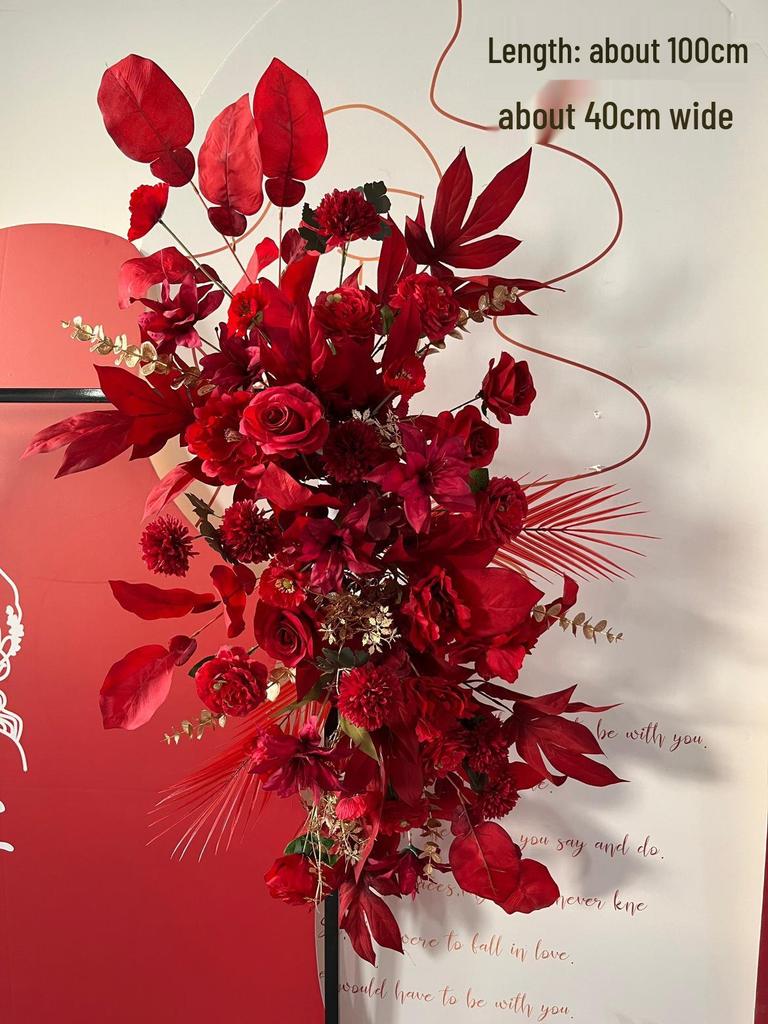 Silk Red Flower Aisle Runner & Floral Background for Chinese Wedding Engagement