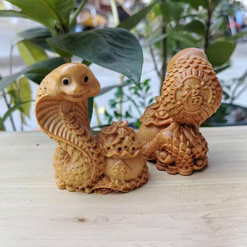 1 Piece Lucky Feng Shui Snake Statue Wooden Carved Chinese Snake Figurine Money Wealth Home Desktop Decorations Accessories