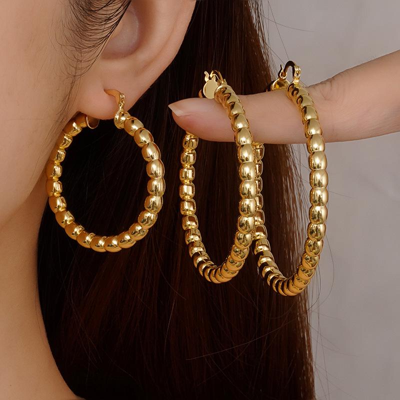 Chic European Beaded Hoop Earrings: Gold & Silver, Elegant Versatile Statement Ear Cuffs for Women