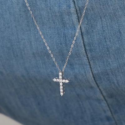 (Silver 925) Claire Cross Pendant Long Necklace NZ2487
