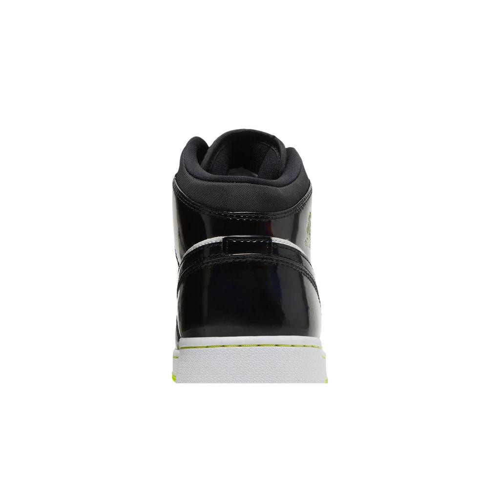 Air Jordan 1 Mid SE Grade School 'Black Cyber' (Unisex) Black / Cyber-White-Mystic Green Kids' Basketball Shoes BQ6931 003