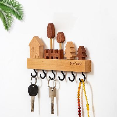 Solid Wood Wall Key Hook Creative Wall Mounted Entryway No Punch Key Organizer