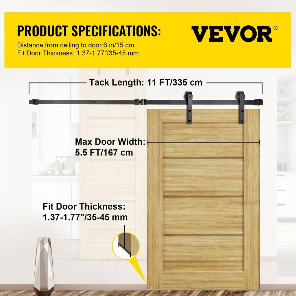 Sliding Barn Door Hardware Kit, 11FT Barn Door Kit, 330LBS Load-Bearing Double Barn Door Hardware Kit, Carbon Steel Barn Door Track, Darn Door for