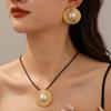 European and American jewelry, curled five-leaf stamen leather chain set, necklace, small fresh earrings chain, lava collarbone chain.