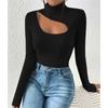 Sexy Hollowing Out Slim Fit Sweater Women Autumn Turtleneck Long Sleeved Leisure Pullover Versatile Top