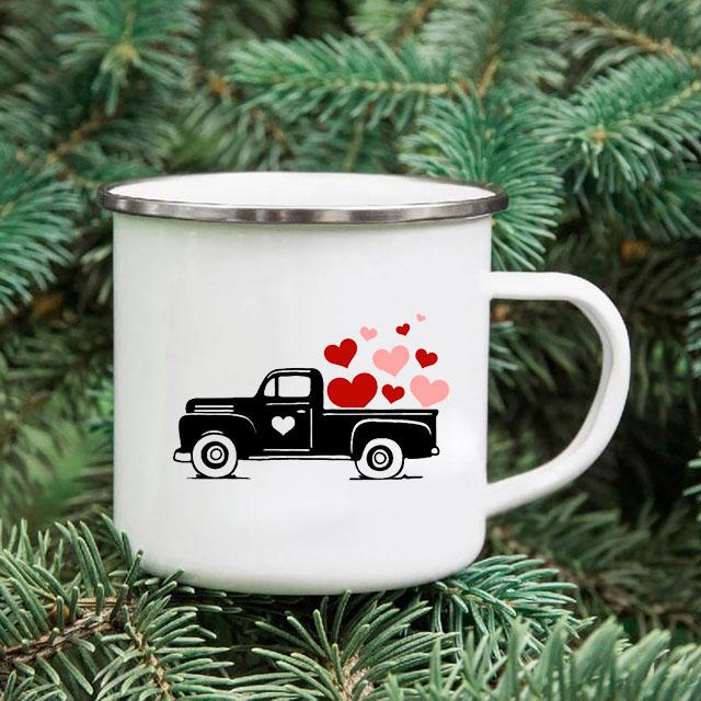 Rainbow Print Enamel Coffee Mugs Car Sibling Cup Outdoor Camping Tea Cups Tourist Tableware Picnic Utensils Creative Hiking Gift