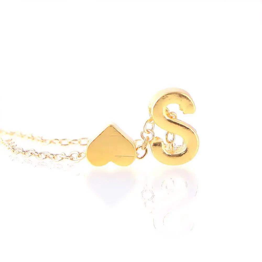 Fashion A-Z 26 Letters Initial Alphabet Heart Necklace Stainless Steel Heart Pendants Necklaces For Women