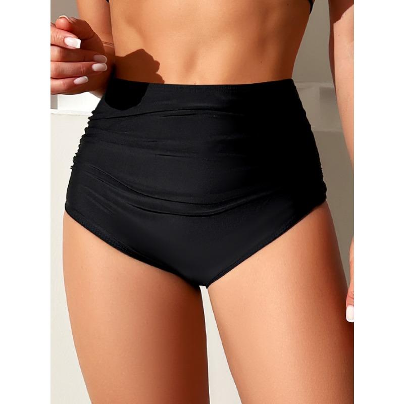 New Solid Color Sexy High Elastic High Waist Wrinkled Swimsuit Swimming Trunks