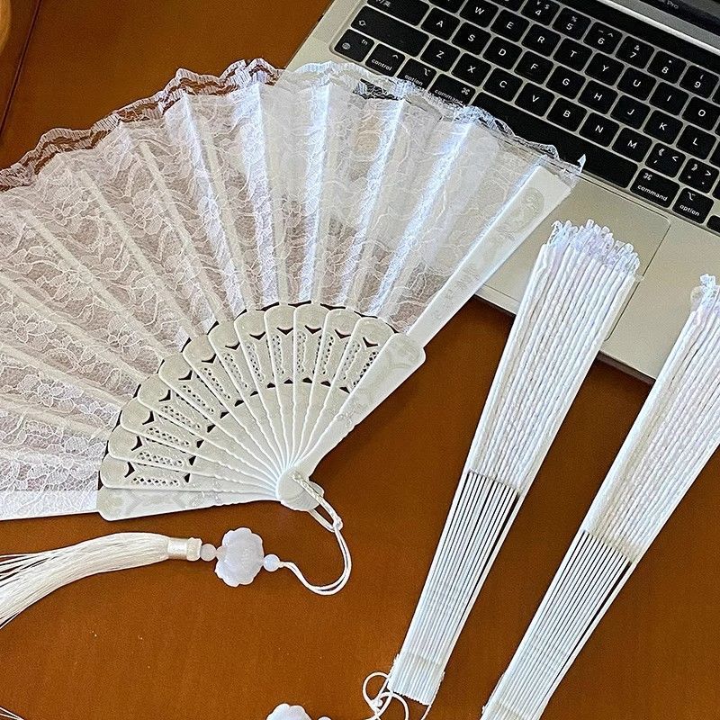 Folding Fan Lace Flower Decor Chinese Style Fan Hand Held Anitque Art Craft Japanese Summer Female Dance Home Party Decoration