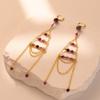 Elegant Geometric Gold Plated Purple Crystal Chain Dangle Earrings For Women