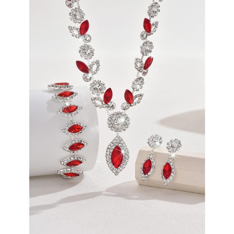 

Bridal white crystal floral jewelry set - elegant necklace accessories for wedding banquets