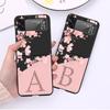 Flower Letter Pink Fashion Initial Cell Case For Samsung Galaxy Z Flip 3 5G 4 Fashion Z Flip3 Luxury Black Hard Phone Coque