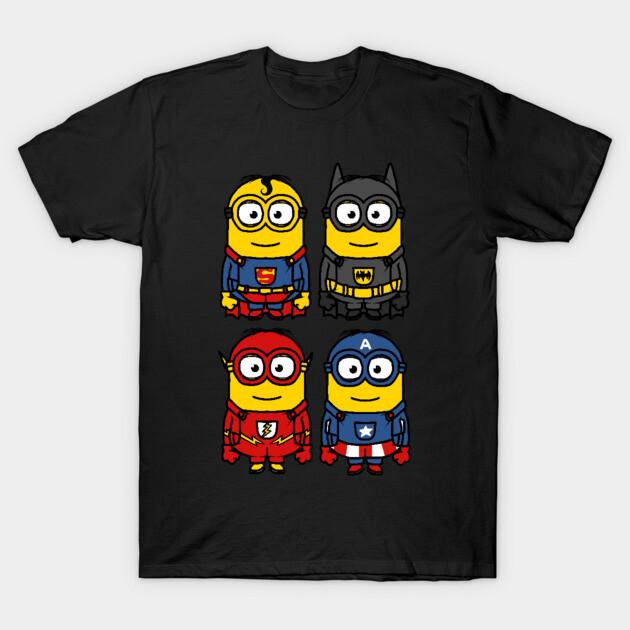 Asian Size Men Black Print T-shirt Minions Heroes No-Cut Print Cotton Tshirt 4XL