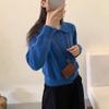 Spring and Autumn new simple and thin age-reducing gentle wind top cardigan solid color lapel long-sleeved knitted sweater women