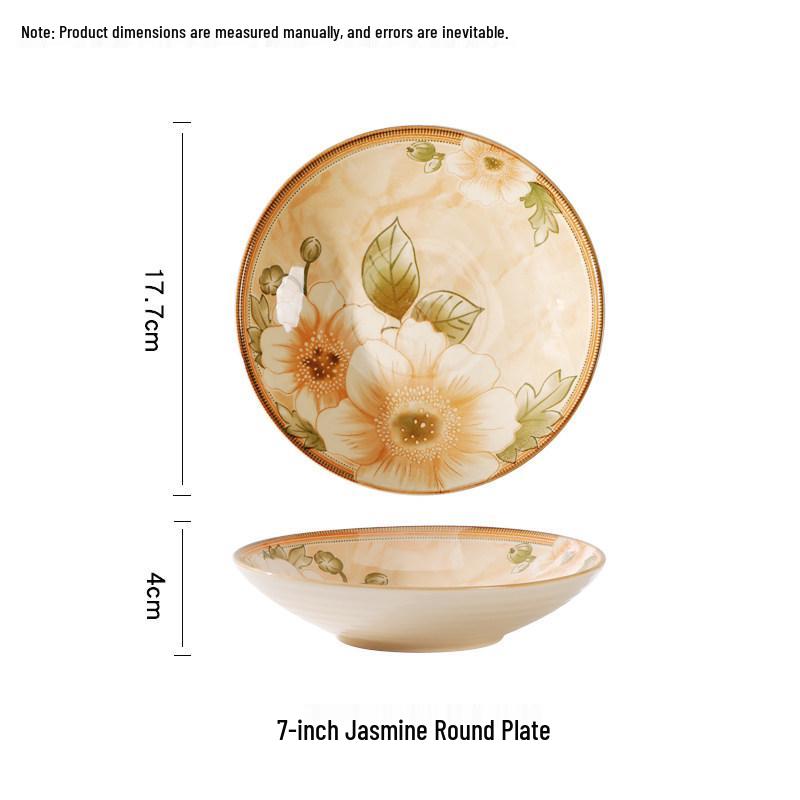 Набор из 2 креативных глубоких керамических тарелок для супа, круглых, с подглазурным рисунком «Цветок жасмина»